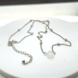 White Metal Beaded Necklace with White Pear Shape Stone